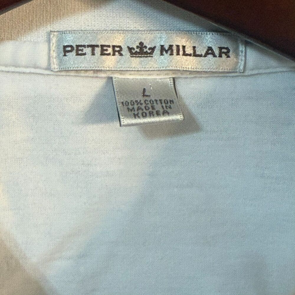 Peter Millar Polo Shirt Mens L White Cotton L/S Golf Top